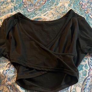 Black Puff Sleeve Wrap Blouse with Crop Style